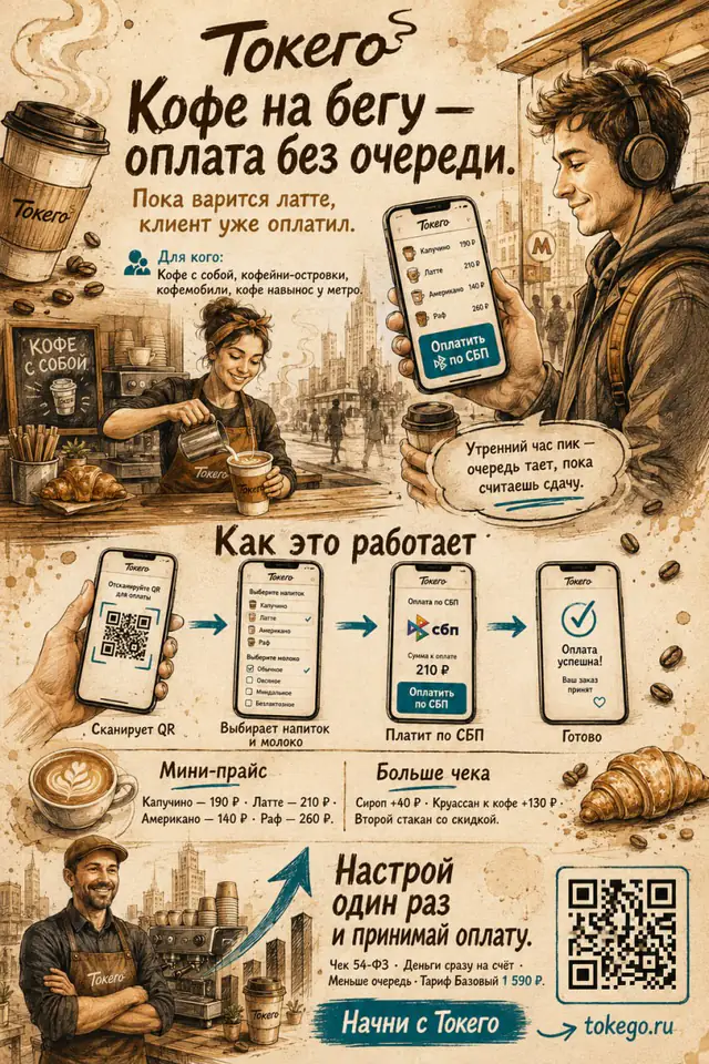 Иллюстрированный сценарий TokeGo для кофе навынос